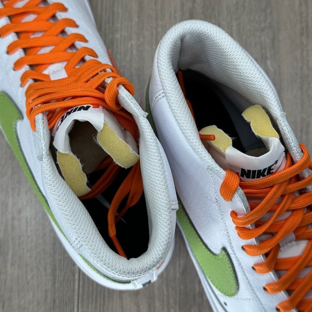 Nike Blazer Mid '77 Leather Sneakers Men 9.5 Lace Up Logo D07432900 White Orange - Picture 12 of 12